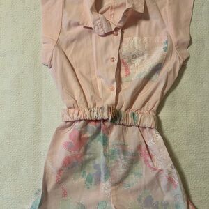 Vintage Randi of California Pink Pastel Floral Sleeveless Romper Belt Size 8